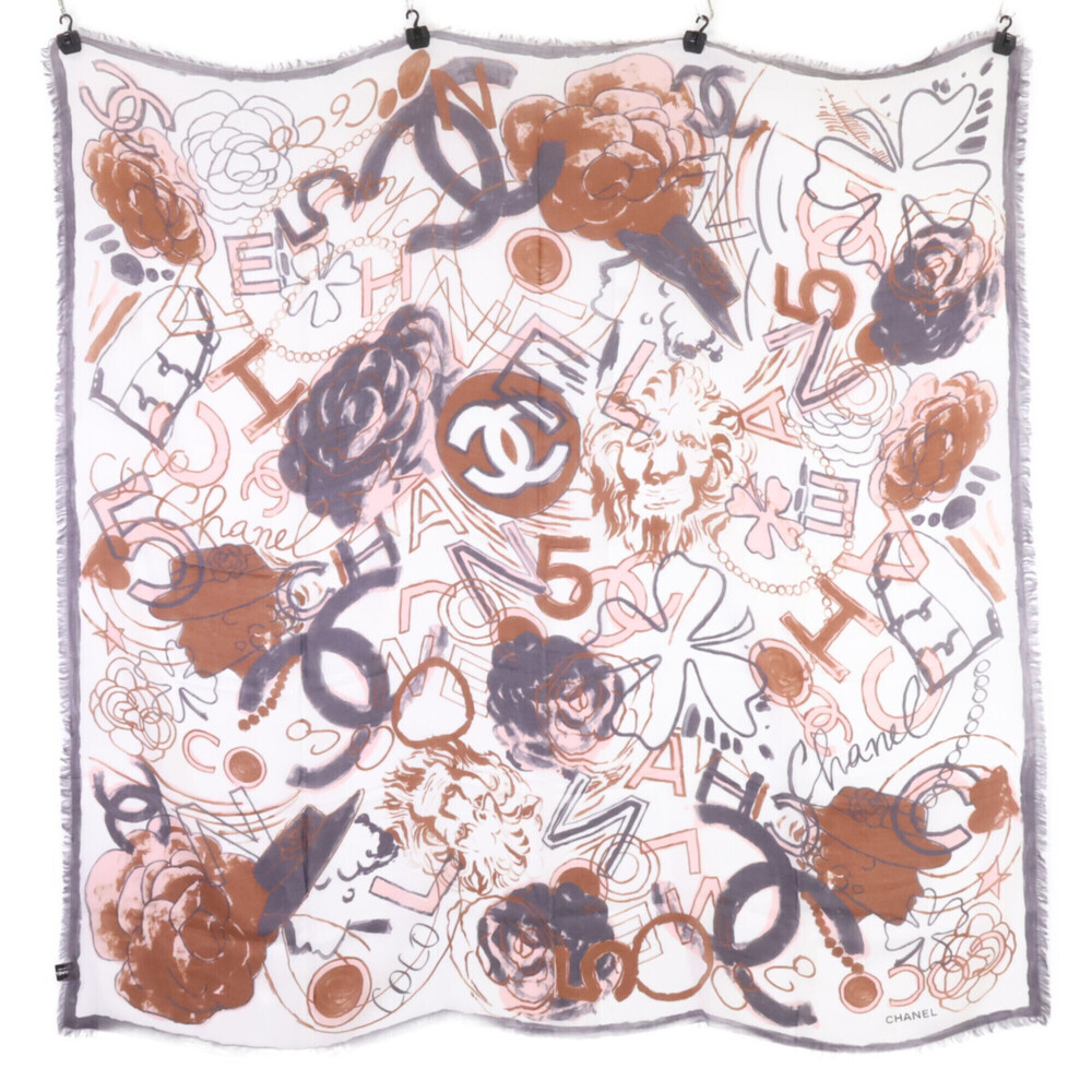 CHANEL all-over print cashmere blend stole/scarf, purple, for women